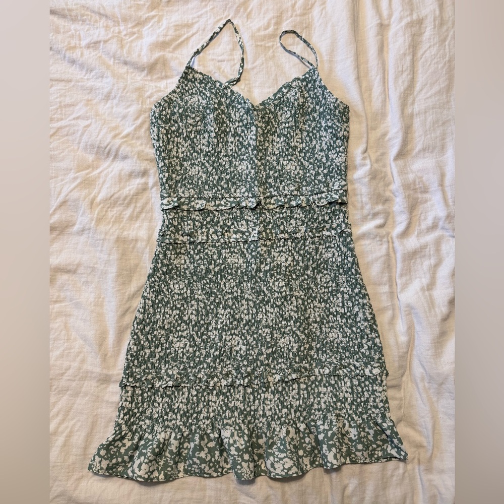 Abercrombie & Fitch Green Fitted Smocked Dress